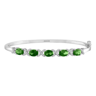 Womens Simulated  Emerald Sterling Silver Bangle Bracelet