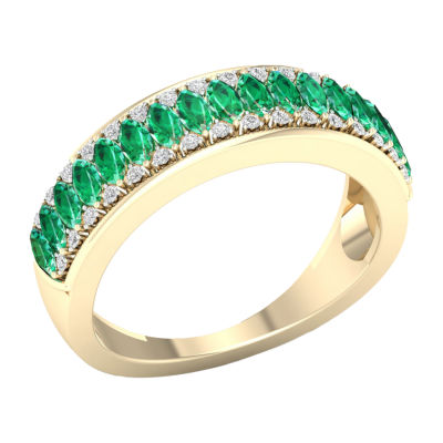 Genuine Green Emerald 10K Gold Band