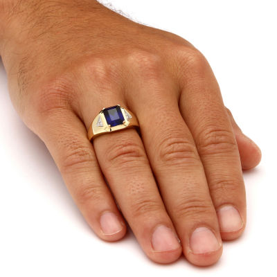 Mens Lab Created Blue Sapphire 18K Gold Over Silver Fashion Ring