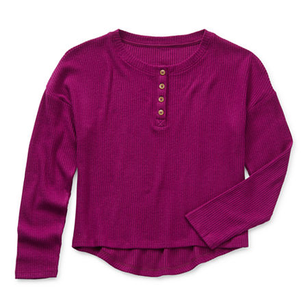 Thereabouts Oversized Rib Girls Long Sleeve Henley Shirt, X-large (18.5) Plus , Purple