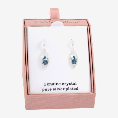 Sparkle Allure Womens Blue Crystal Pure Silver Over Brass Drop Earrings