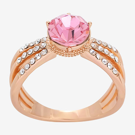 Sparkle Allure Crystal 18K Rose Gold Over Brass Round Cocktail Ring, 9