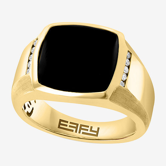 Effy Mens 1/8 CT. T.W. Diamond & Genuine Black Agate 14K Gold Fashion ...
