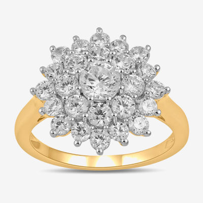 (G / I1) Womens 2 CT. Lab Grown White Diamond 10K White Gold Flower Cluster Cocktail Ring