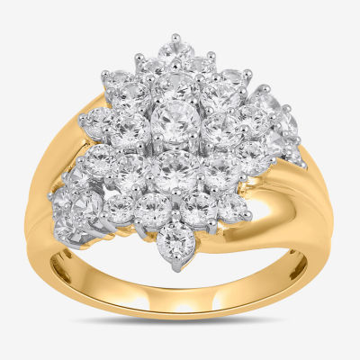 Womens 2 CT. Lab Grown White Diamond 10K or Yellow Gold Flower Cluster Cocktail Ring