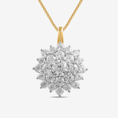 (G / I1) Womens 2 CT. Lab Grown White Diamond 10K White Gold Flower 18 Inch Pendant Necklaces