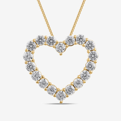 Womens 2 CT. Lab Grown White Diamond 10K White Gold Heart 18 Inch Pendant Necklaces