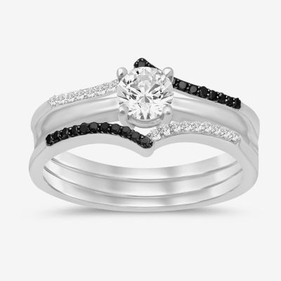 Midnight Black Womens 1/ CT. T.W. Natural Diamond 14K White Gold Wedding Ring Guard