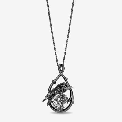 Enchanted Disney Fine Jewelry Villains Womens 1/10 CT. T.W. Genuine Black Quartz Sterling Silver Oval Maleficent Pendant Necklace