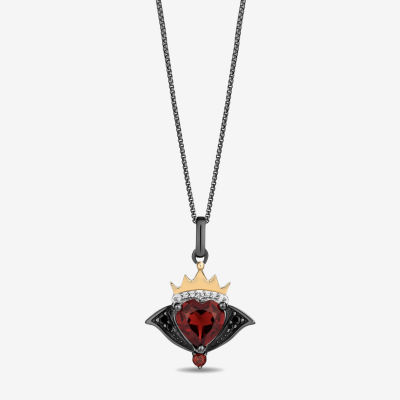 Enchanted Disney Fine Jewelry Villains Womens Diamond Accent Genuine Red Garnet 14K Gold Over Silver Crown Heart Evil Queen Pendant Necklace