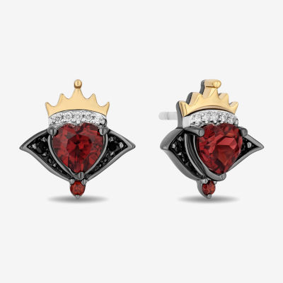 Enchanted Disney Fine Jewelry Villains Diamond Accent Genuine Red Garnet 14K Gold Over Silver 11.4mm Crown Heart Evil Queen Stud Earrings