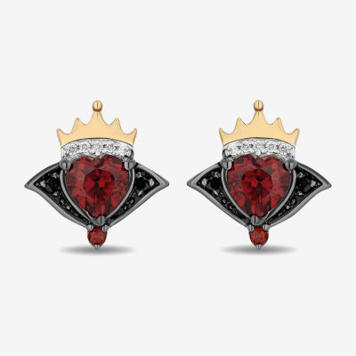 Enchanted Disney Fine Jewelry Villains Diamond Accent Genuine Red Garnet 14K Gold Over Silver 11.4mm Crown Heart Evil Queen Stud Earrings