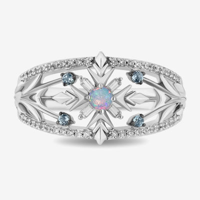 Enchanted Disney Fine Jewelry Womens 1/5 CT. T.W. Lab Created White Opal Sterling Silver Elsa Frozen Cocktail Ring