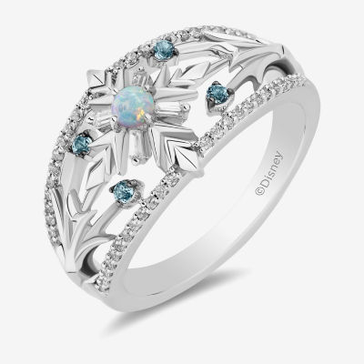 Enchanted Disney Fine Jewelry Womens 1/5 CT. T.W. Lab Created White Opal Sterling Silver Frozen Elsa Cocktail Ring