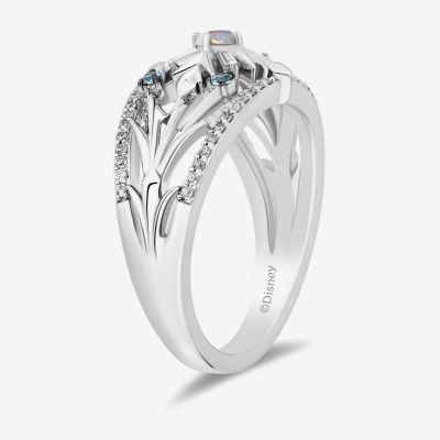 Enchanted Disney Fine Jewelry Womens 1/5 CT. T.W. Lab Created White Opal Sterling Silver Frozen Elsa Cocktail Ring