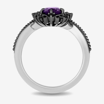 Enchanted Disney Fine Jewelry Villains Womens 1/6 CT. T.W. Genuine Purple Amethyst Sterling Silver The Little Mermaid Ursula Halo Cocktail Ring