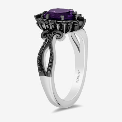 Enchanted Disney Fine Jewelry Villains Womens 1/6 CT. T.W. Genuine Purple Amethyst Sterling Silver The Little Mermaid Ursula Halo Cocktail Ring