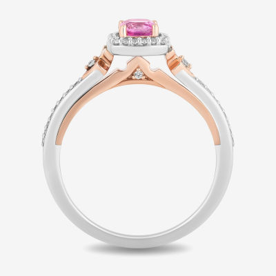 Enchanted Disney Fine Jewelry Womens 1/6 CT. T.W. Lab Created Pink Sapphire 14K Rose Gold Over Silver Cushion Sleeping Beauty Auroroa Cocktail Ring