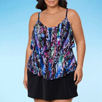 Trimshaper Animal Print Tankini Swimsuit Top Plus