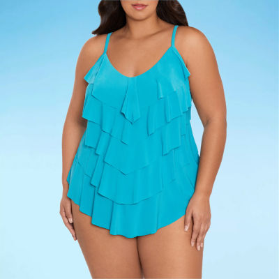 Trimshaper Abstract Tankini Swimsuit Top Plus