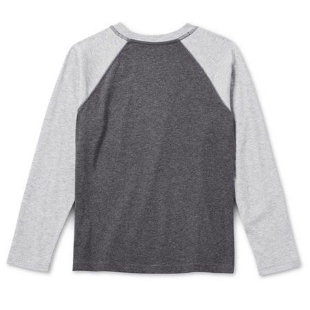 Thereabouts Little & Big Boys Crew Neck Long Sleeve T-Shirt, L (14-16) Husky, Gray