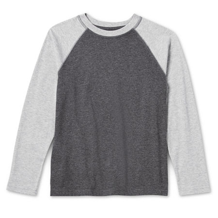 Thereabouts Little & Big Boys Crew Neck Long Sleeve T-Shirt, L (14-16) Husky, Gray