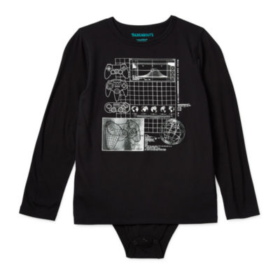 Thereabouts Little & Big Boys Adaptive Crew Neck Long Sleeve Bodysuit