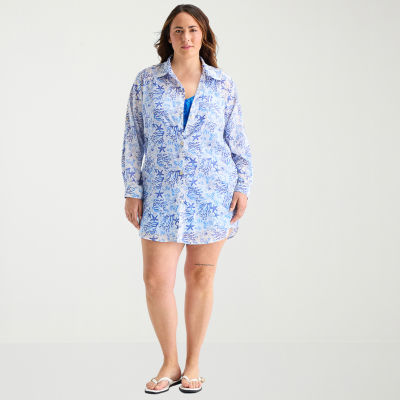 Sonnet Shores Womens Plus Dress Swimsuit Cover-Up