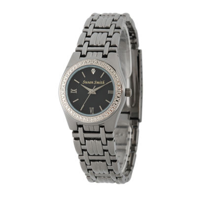 Personalized Dial Womens Diamond-Accent Black Bracelet Watch