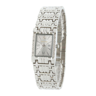 Personalized Dial Womens Diamond-Accent Square Silver-Tone Bracelet Watch