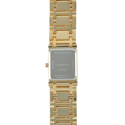 Personalized Dial Womens Diamond-Accent Square Gold-Tone Bracelet Watch