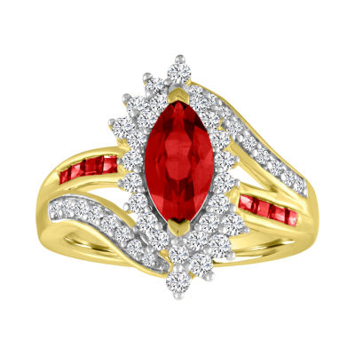 Womens Lab Created Red Ruby 14K Gold Over Silver Cocktail Ring