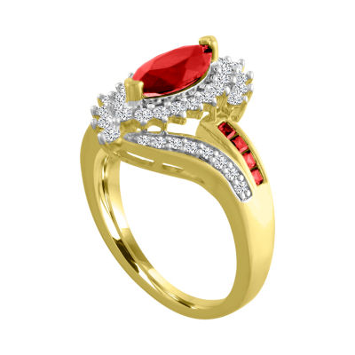 Womens Lab Created Red Ruby 14K Gold Over Silver Cocktail Ring