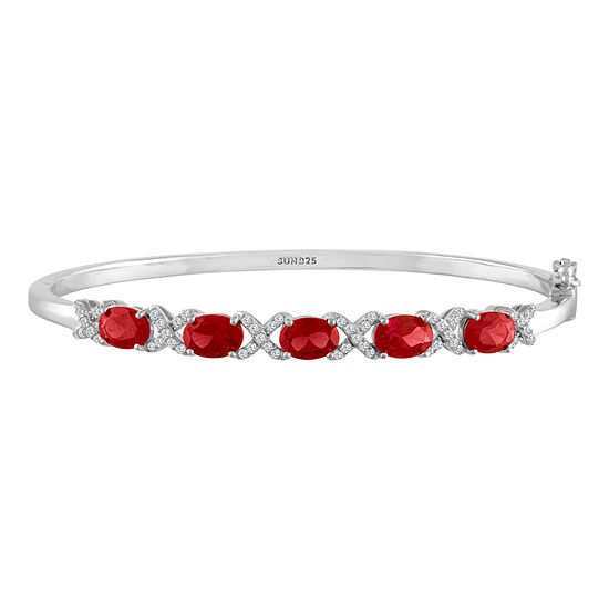 Womens Lab Created Ruby Sterling Silver Bangle Bracelet