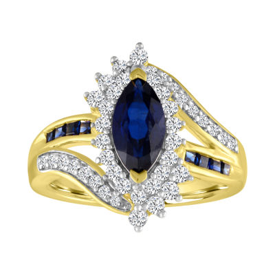 Womens Lab Created Blue Sapphire 14K Gold Over Silver Cocktail Ring