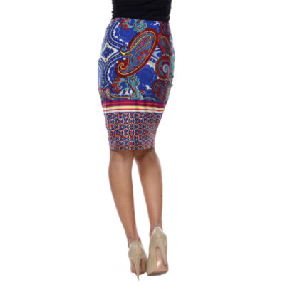 White Mark Womens Mid Rise Stretch Fabric Midi Pencil Skirt