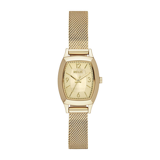 Relic By Fossil Everly Mesh Womens Gold Tone Stainless Steel Bracelet Watch Zr34558