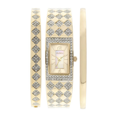 Elgin® Womens Gold-Tone Square Bangle Watch and Bracelet Set