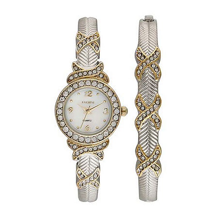 Elgin Womens Crystal-Accent Two-Tone Bangle and Watch Set, One Size, Two Tone -  05180010018