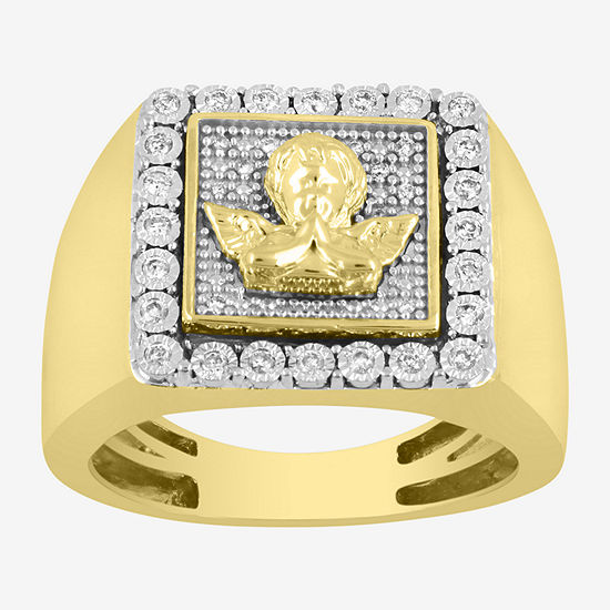 Mens 1/4 CT. T.W. Mined White Diamond 10K Gold Angel Fashion Ring