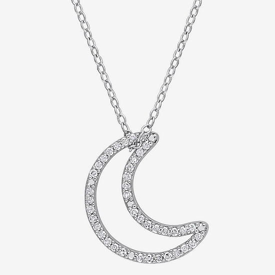 Womens 1/5 CT. T.W. Genuine White Diamond Sterling Silver Moon Pendant Necklace