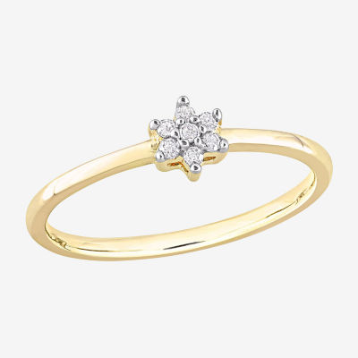 Womens Diamond Accent Natural White Diamond 18K Gold Over Silver Flower Delicate Stackable Ring