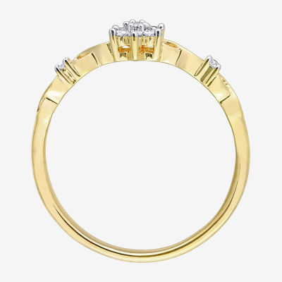 Womens 1/10 CT. T.W. Natural White Diamond 18K Gold Over Silver Flower Delicate Stackable Ring
