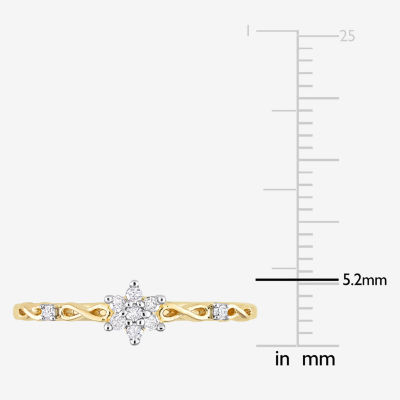 Womens 1/10 CT. T.W. Natural White Diamond 18K Gold Over Silver Flower Delicate Stackable Ring