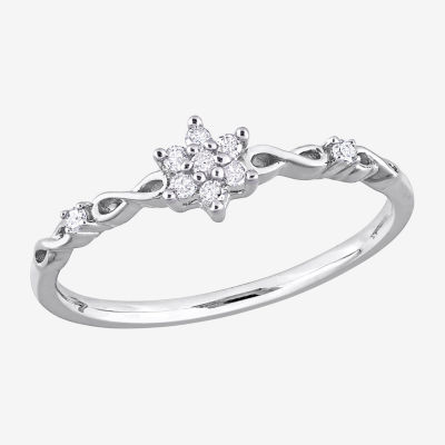 Womens 1/10 CT. T.W. Natural White Diamond Sterling Silver Flower Delicate Stackable Ring