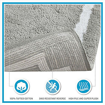 Madison Park Tufted Pearl Channel Absorbant Quick Dry - Washable Bath Mat,  Casual Solid Shower Bathroom Rug, 17x24, Grey