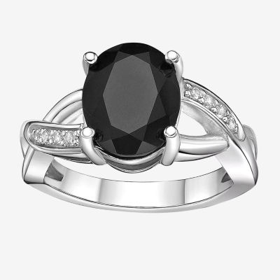 Womens Genuine Black Onyx Sterling Silver Oval Cocktail Ring