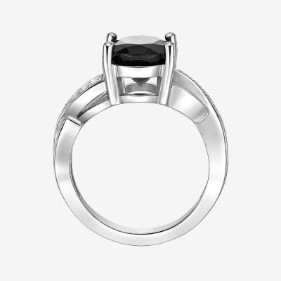 Womens Genuine Black Onyx Sterling Silver Oval Cocktail Ring