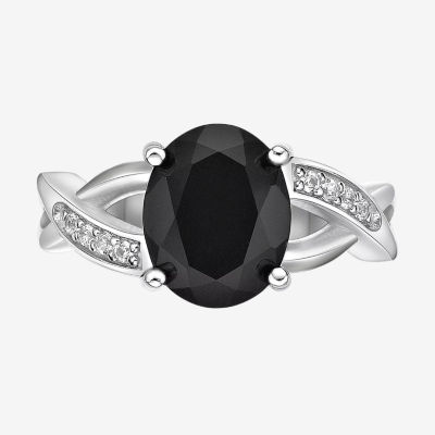 Womens Genuine Black Onyx Sterling Silver Oval Cocktail Ring