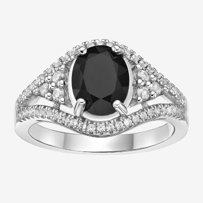 Womens Genuine Black Onyx Sterling Silver Oval Cocktail Ring